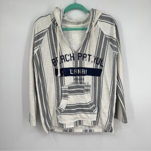 Ocean Drive Striped Beach Patrol Pullover Long Sleeve Terry Raw Hem Baja Hoodie